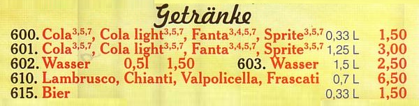 Getränke bei Pizza Mara in Schlangen