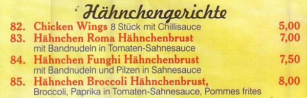 Hähnchengerichte bei Pizza Mara in Schlangen