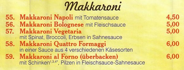 Makkaroni bei Pizza Mara in Schlangen