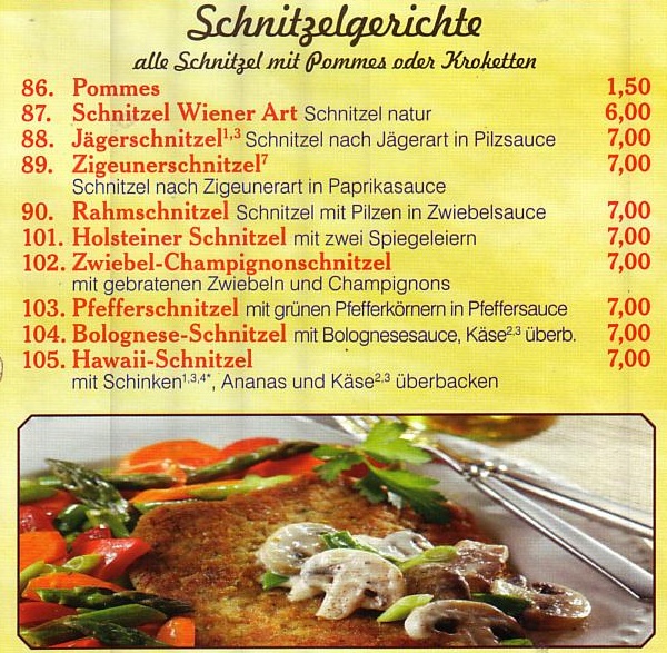 Schnitzelgerichte bei Pizza Mara in Schlangen