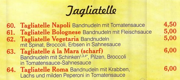 Tagliatelle bei Pizza Mara in Schlangen
