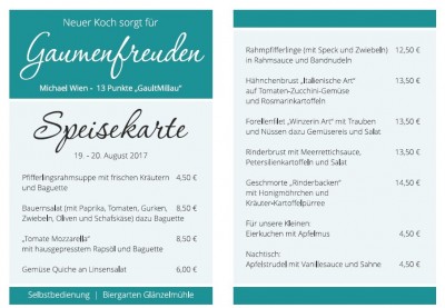 Neuer Koch - neue Gaumenfreuden in der Glänzelmühle in Waldenburg!