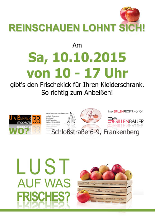 Frischekick in Frankenberg bei Schuh-Görtler, modegen33, Kosmetiksalon Hiesche und den Brillenbauern